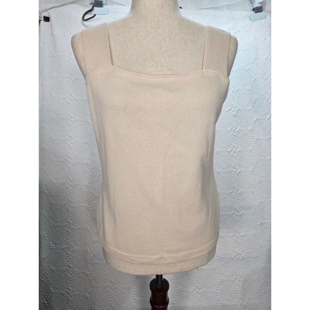 St John Knit Tank Top Women Small Cream Good Vintage Square Neck USA Minimalist